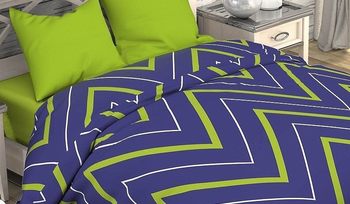 Комплект постельного белья размера евро Этель Зелено-синие зигзаги
